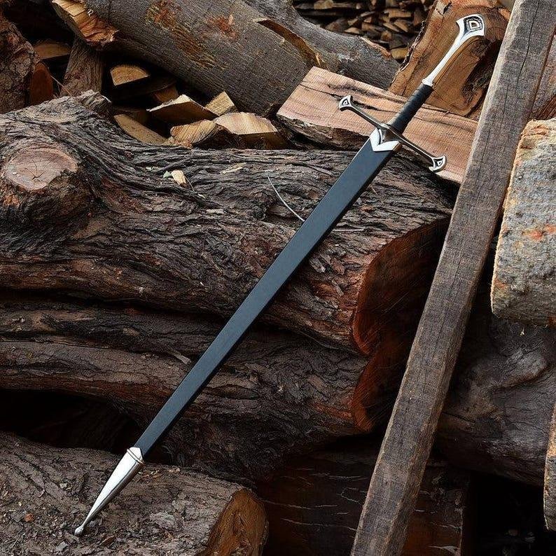 Hand Forged Damascus Longsword | Medieval Fantasy Sword | Leather Sheath | Custom Collector Display Sword - Image 5