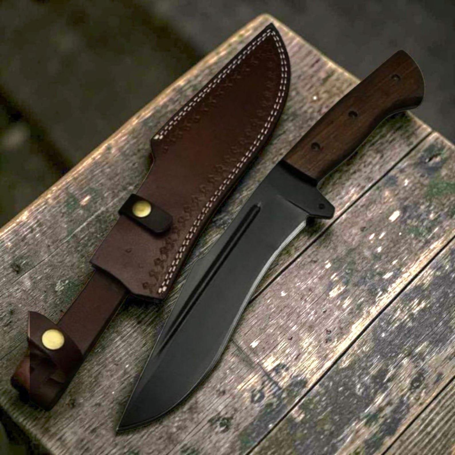Handmade Hunting Knife | Full Tang Fixed Blade with Wood Handle & Genuine Leather Sheath - Image 2