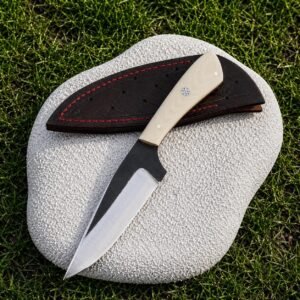 Handmade Skinning Hunting Knife | Full Tang Fixed Blade with White G10 Handle & Leather Sheath