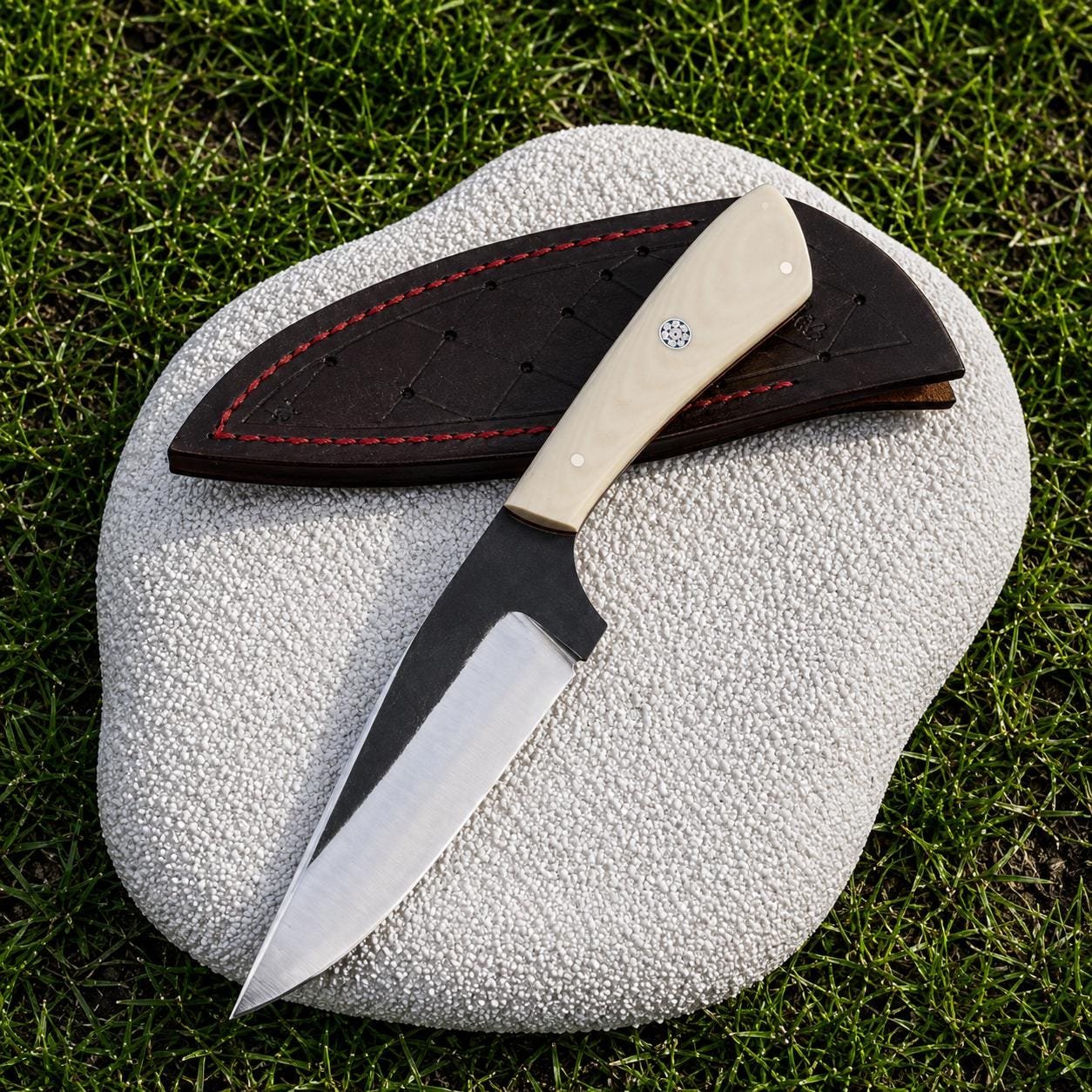 Handmade Skinning Hunting Knife | Full Tang Fixed Blade with White G10 Handle & Leather Sheath