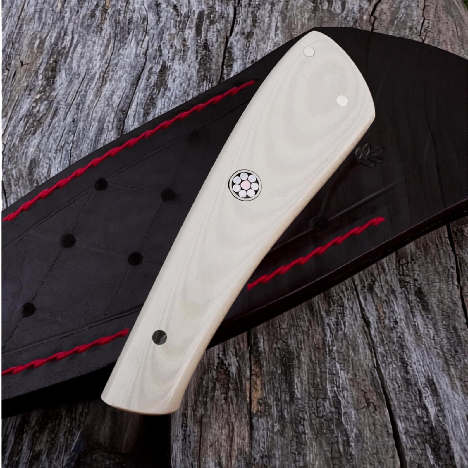 Handmade Skinning Hunting Knife | Full Tang Fixed Blade with White G10 Handle & Leather Sheath - Image 4