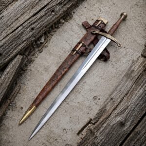 Hand-Forged Medieval Sword | Full Tang Steel, Viking Style, Leather Scabbard (36" Overall)
