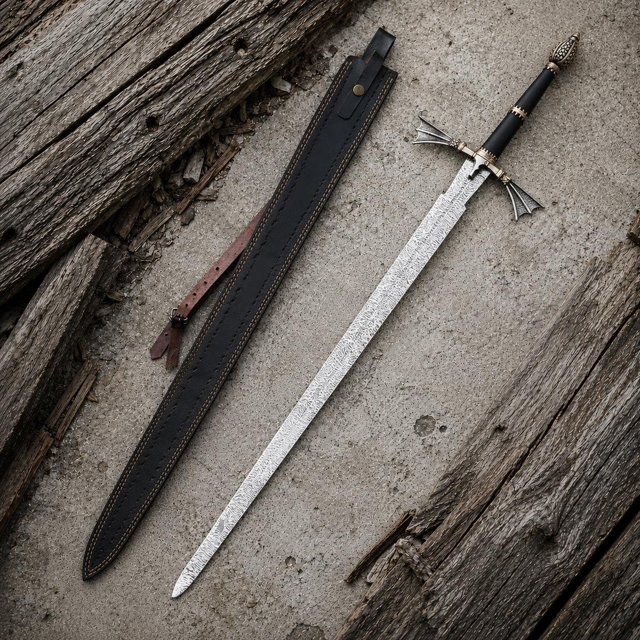 Handmade Stainless Steel Fantasy Sword | Etched Blade, Medieval Wall Decor