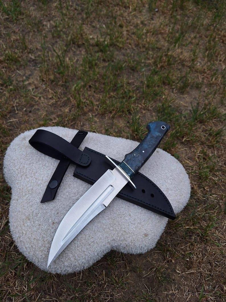 Handmade Bowie Knife | High Carbon Steel, Resin Handle, Leather Sheath - Image 3