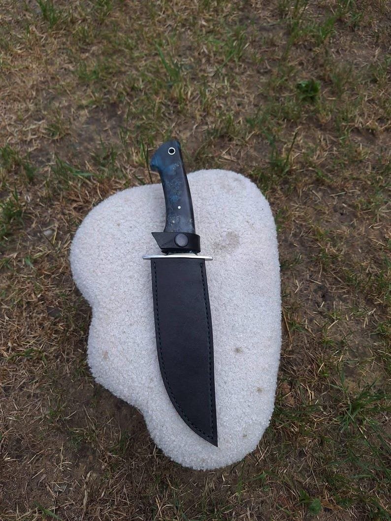 Handmade Bowie Knife | High Carbon Steel, Resin Handle, Leather Sheath - Image 8
