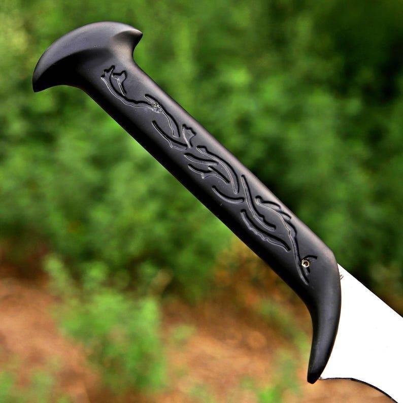 Handmade Damascus Steel Fantasy Sword | Viking Elven Style, Leather Sheath - Image 5