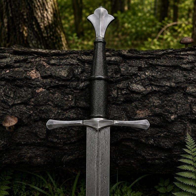 Hand Forged Damascus Sword | Medieval Fantasy Display Sword | Rosewood Handle | Leather Sheath | 36 Inch - Image 3
