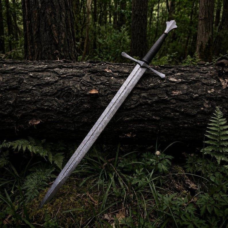 Hand Forged Damascus Sword | Medieval Fantasy Display Sword | Rosewood Handle | Leather Sheath | 36 Inch - Image 4