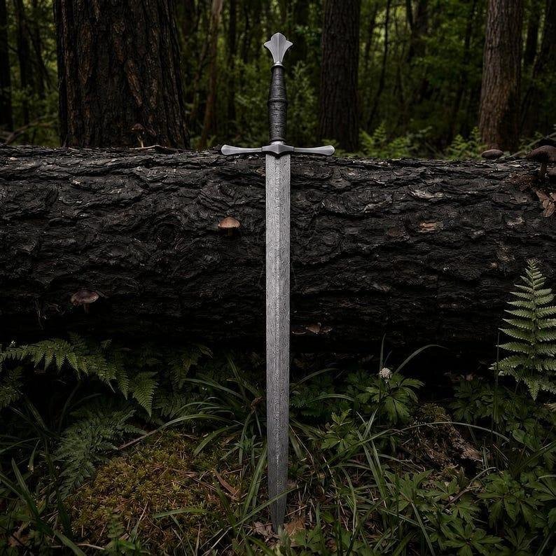 Hand Forged Damascus Sword | Medieval Fantasy Display Sword | Rosewood Handle | Leather Sheath | 36 Inch - Image 5
