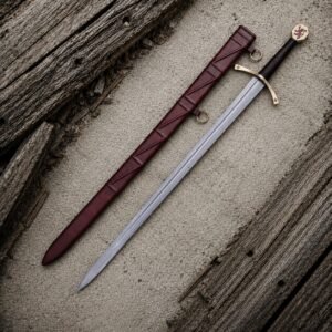 Hand Forged Scottish Longsword | 5160 Spring Steel | Rosewood Handle | Leather Scabbard | Medieval Display Sword