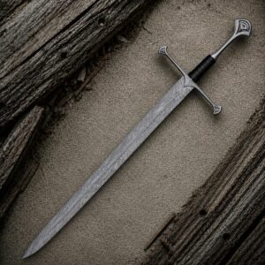 Hand Forged Damascus Longsword | Medieval Fantasy Sword | Leather Sheath | Custom Collector Display Sword
