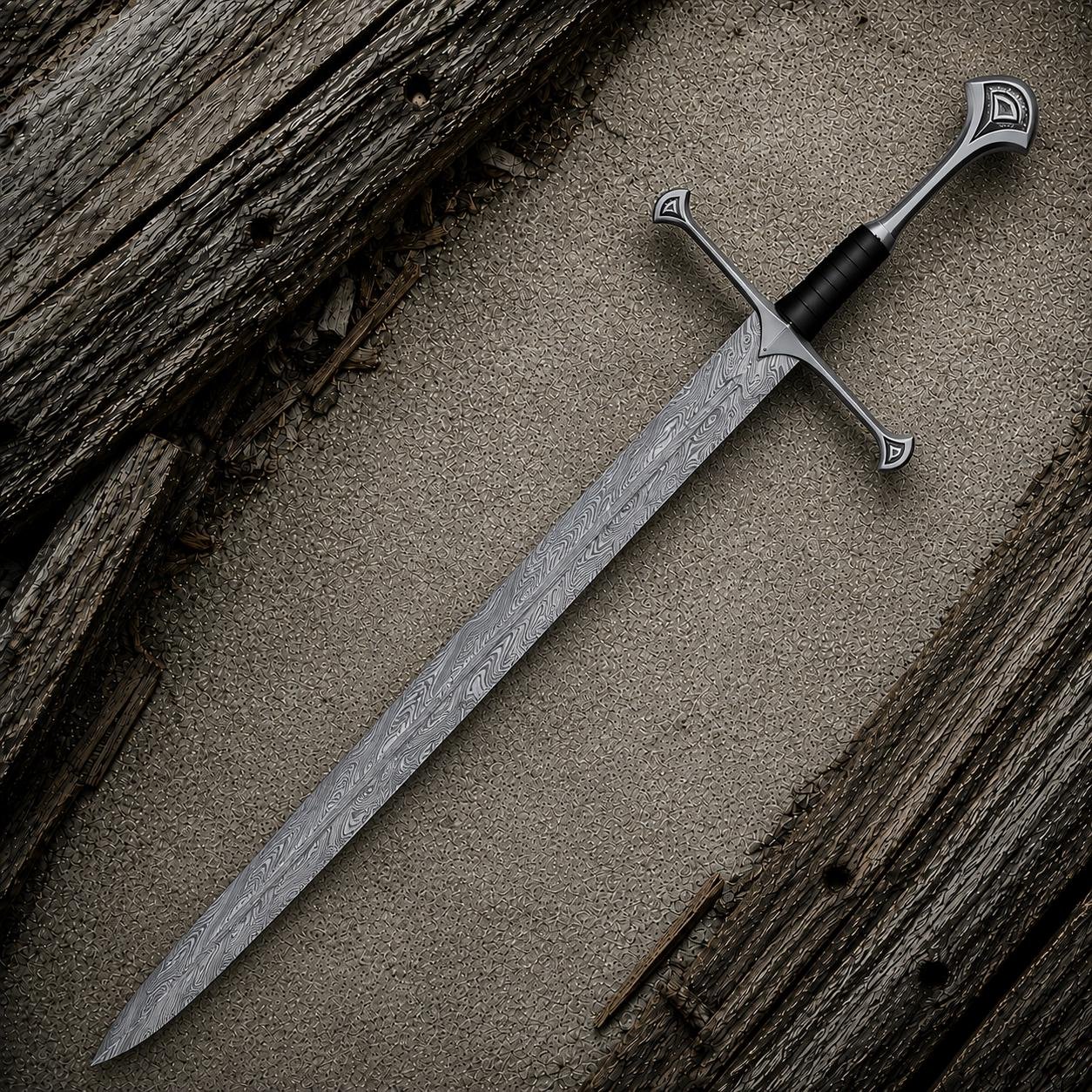 Hand Forged Damascus Longsword | Medieval Fantasy Sword | Leather Sheath | Custom Collector Display Sword