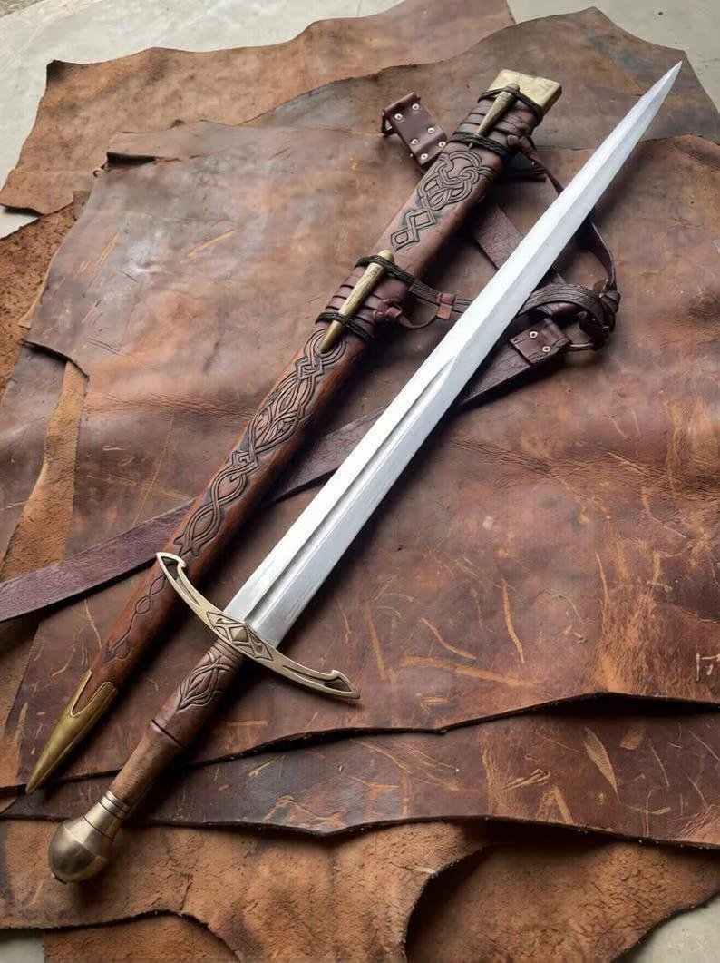 Hand-Forged Medieval Sword | Full Tang Steel, Viking Style, Leather Scabbard (36" Overall) - Image 2