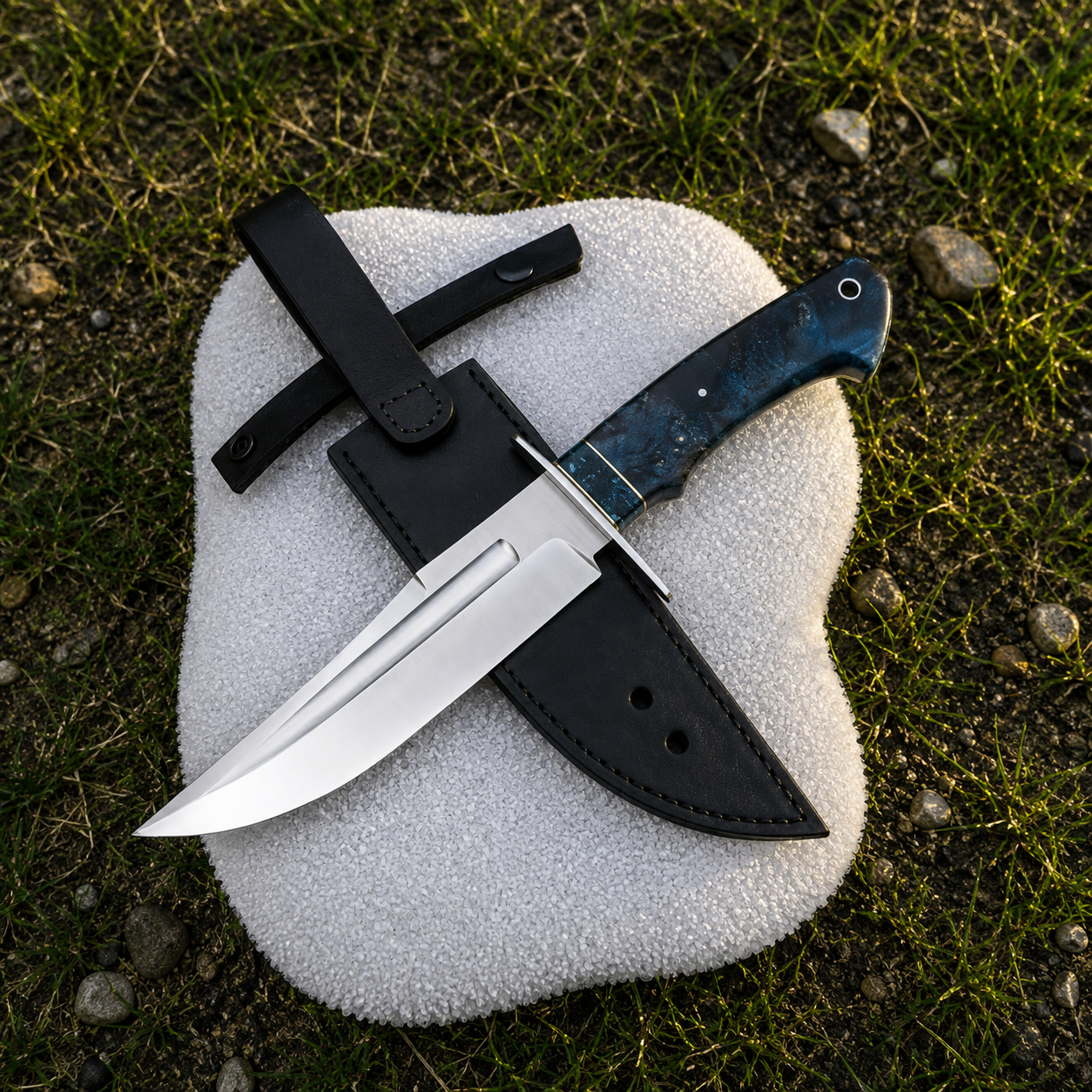 Master Forge Bowie knife and sheath outdoors